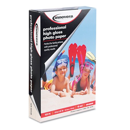 Innovera High-Gloss Photo Paper, 10 mil, 4 x 6, High-Gloss White, PK100 IVR99546
